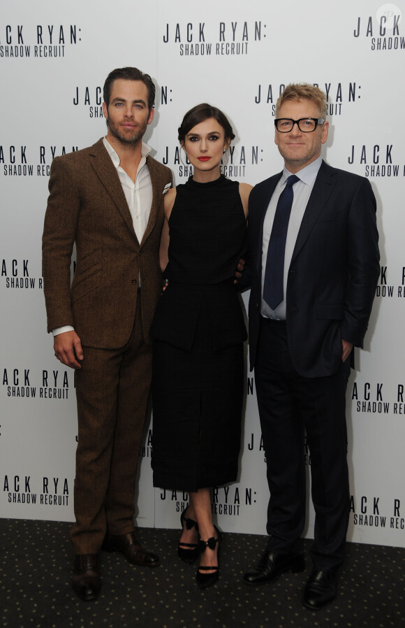 Kenneth Branagh, Keira Knightley et Chris Pine lors de la première du film The Ryan Initiative à Londres le 20 janvier 2014.