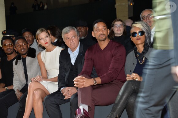 Guest, Kendrick Lamar, Karlie Kloss, Sydney Toledano, Will Smith, Fawn Boardley au défilé de mode Hommes Automne-Hiver 2014/2015 "Dior Homme" au Tennis Club de Paris, à Paris, le 18 janvier 2014.