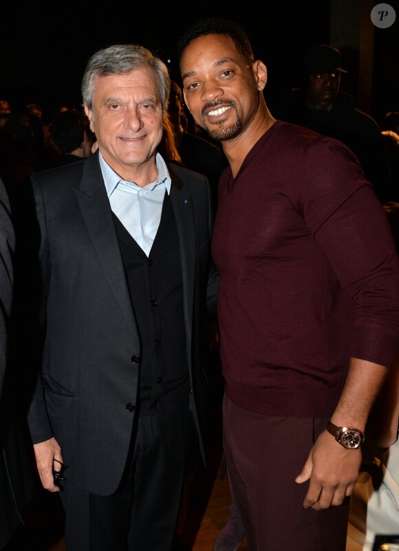 Sidney Toledano et Will Smith au défilé de mode Hommes Automne-Hiver 2014/2015 "Dior Homme" au Tennis Club de Paris, à Paris, le 18 janvier 2014.