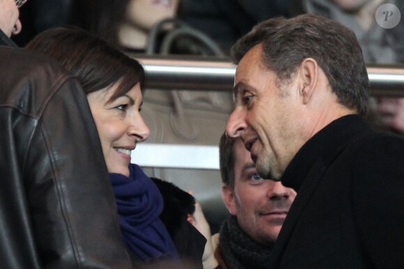 Anne Hidaldo et Nicolas Sarkozy lors du match entre le Paris SG et Nantes au Parc des Princes le 19 janvier 2014 à Paris