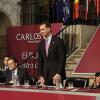 Le prince Felipe d'Espagne remettait le 16 janvier 2014 le Prix Europeo Carlos V à José Manuel Barroso, au monastère de Yuste.