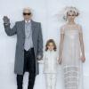 Karl Lagerfeld, son filleul Hudson Kroenig et Cara Delevingne à l'issue du défilé Chanel haute couture printemps-été 2014 au Grand Palais. Paris, le 21 janvier 2014.
