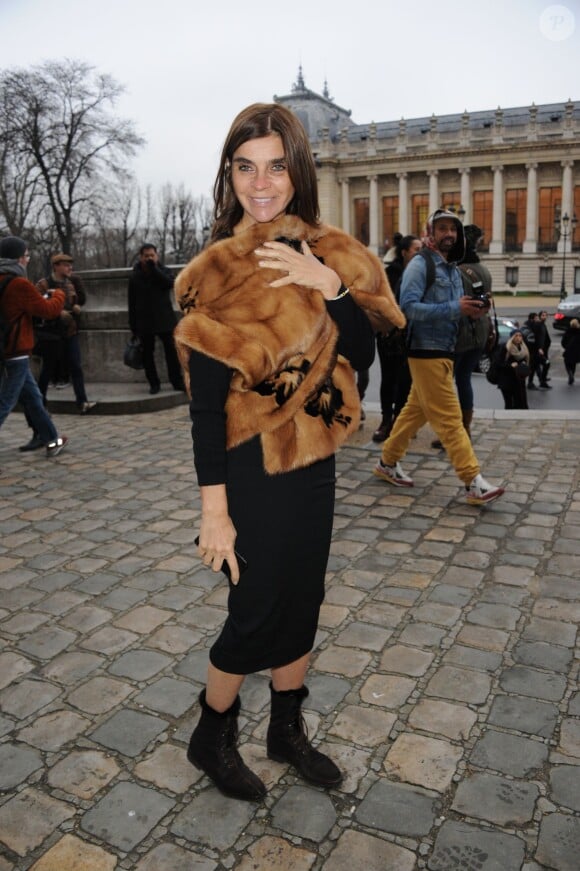 Carine Roitfeld arrive au Grand Palais pour assister au défilé Chanel haute couture printemps-été 2014. Paris, le 21 janvier 2014.