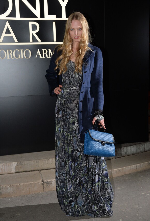 Tatiana Dyagileva lors des arrivées au défilé haute couture printemps/été Giorgio Armani au Palais de Tokyo à Paris le 21 janvier 2014