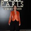 Kristin Scott Thomas lors des arrivées au défilé haute couture printemps/été Giorgio Armani au Palais de Tokyo à Paris le 21 janvier 2014