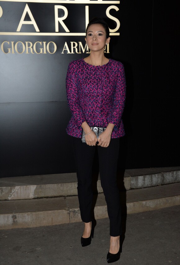 Zhang Ziyi lors des arrivées au défilé haute couture printemps/été Giorgio Armani au Palais de Tokyo à Paris le 21 janvier 2014