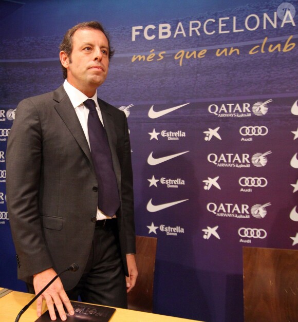 Sandro Rosell, le président du Barça démissione lors d'une conference de presse au stade du Camp Nou à Barcelone, le 23 janvier 2014.