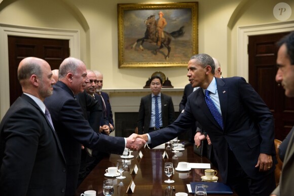 Barack Obama salue Osama al-Nujaifi, du Conseil des représentants de l'Irak dans la salle Roosevelt à la Maison Blanche à Washington, le 22 Janvier 2014.