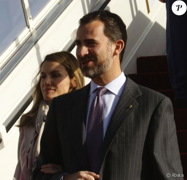 Letizia et Felipe d'Espagne arrivant en Jordanie le 12 avril 2011