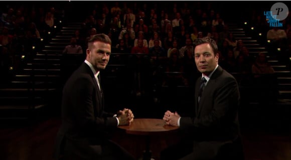 David Beckham et Jimmy Fallon, sur le plateau du Late Night With Jimmy Fallon, le 31 janvier 2014