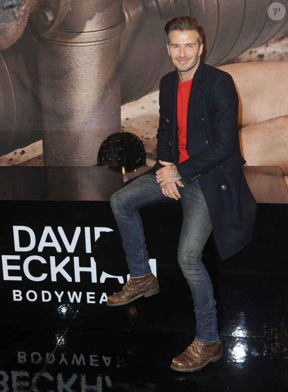 David Beckham lors du lancement de sa nouvelle collection de sous-vêtements pour H&M à New York, le 1er février 2014