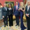 L'ambassadeur de France à Copenhague François Zimeray et sa compagne recevant la princesse Marie et le prince Joachim de Danemark ainsi qu'Arielle Dombasle et Bernard-Henri Lévy lors d'un dîner de gala à l'ambassade de France à Copenhague le 5 février 2014.