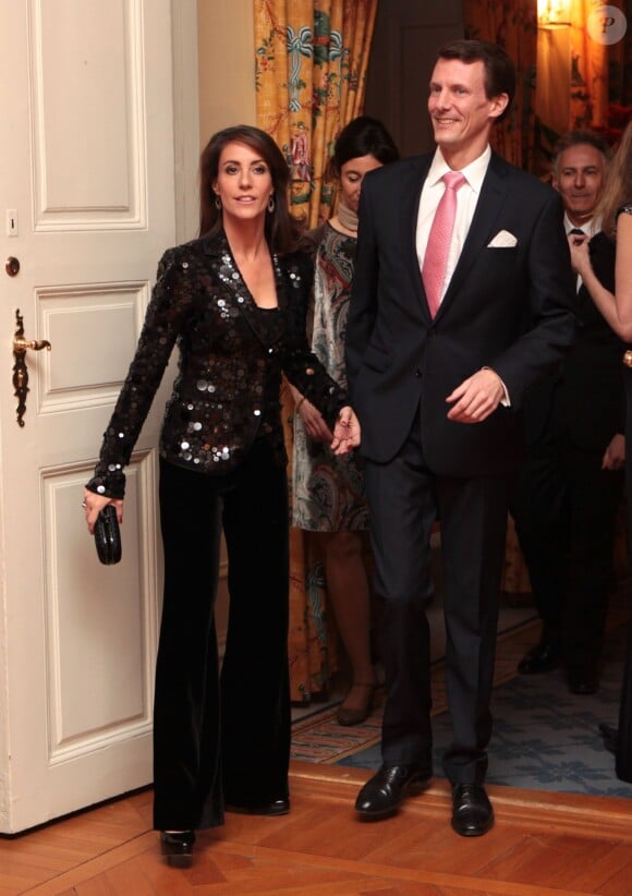 Marie et Joachim de Danemark lors d'un dîner de gala à l'ambassade de France à Copenhague le 5 février 2014.