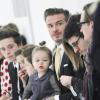 David Beckham et ses enfants Harper, Romeo, Cruz et Brooklyn sont venus soutenir Victoria Beckham lors de la présentation de sa collection automne/hiver 2014 à New York le 9 février 2014