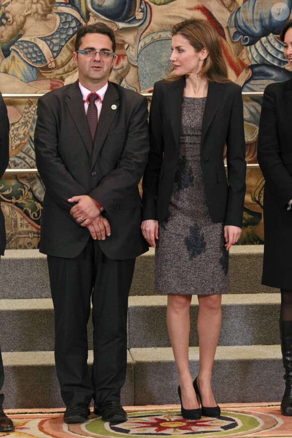 La princesse Letizia d'Espagne au palais de la Zarzuela le 10 février 2014, lors d'une journée d'audiences.