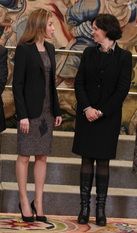 La princesse Letizia d'Espagne au palais de la Zarzuela le 10 février 2014, lors d'une journée d'audiences.