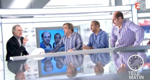 Les Inconnus en pyjama face à William Leymergie dans "Télématin", lundi 10 février 2014.