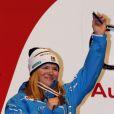 Anja Paerson et sa médaille de bronze en super-combiné lors des championnats du monde de Garmisch-Partenkirchen, le 11 février 2011
