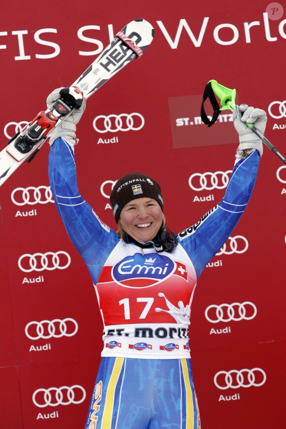 Anja Paerson après sa victoire en super-combiné à St Moritz, le 29 janvier 2010