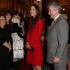 Kate Middleton lors de la réception organisée le 17 février 2014 à Buckingham Palace pour célébrer les soixante ans du patronage de la Royal Academy of Dramatic Art par la reine Elizabeth II.