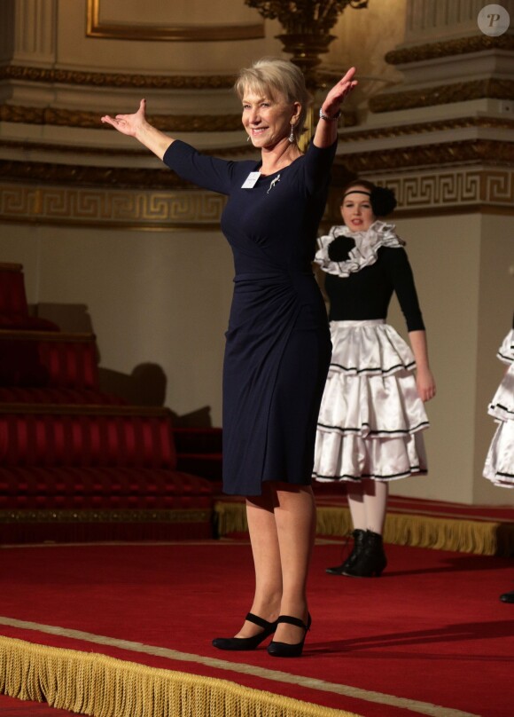Dame Helen Mirren a déclamé la tirade de Prospero dans la Tempête de Shakespeare en final d'une représentation lors de la réception organisée le 17 février 2014 à Buckingham Palace pour célébrer les soixante ans du patronage de la Royal Academy of Dramatic Art par la reine Elizabeth II.