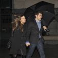 Iker Casillas et sa compagne Sara Carbonero à la sortie d'un restaurant à Madrid le 16 février 2014
