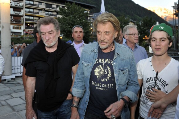 Eddy Mitchell, Johnny Hallyday sur le tournage du nouveau Lelouch à Saint Gervais les Bains le 31 juillet 2013.