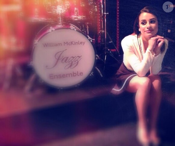 Lea Michele sur le tournage d'un épisode de la 5e saison de Glee. Février 2014.