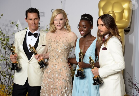 Matthew McConaughey, Cate Blanchett, Lupita Nyong'o et Jared Leto lors de la 86e cérémonie des Oscars à Hollywood, le 2 mars 2014.