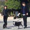 Ashton Kutcher et sa petite amie Mila Kunis promènent leurs chiens de bon matin à Los Angeles, le 13 janvier 2014