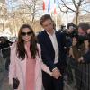 Elizabeth Olsen et son compagnon Boyd Holbrook arrivant au défilé de mode "Miu Miu", collection prêt-à-porter automne-hiver 2014-2015, à Paris le 5 mars 2014