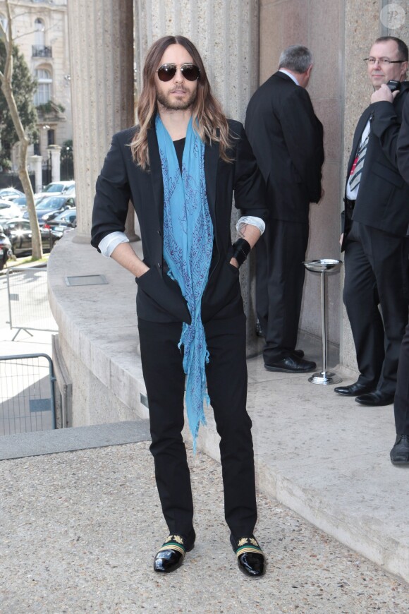 Jared Leto arrivant au défilé de mode "Miu Miu", collection prêt-à-porter automne-hiver 2014/2015, à Paris le 5 mars 2014