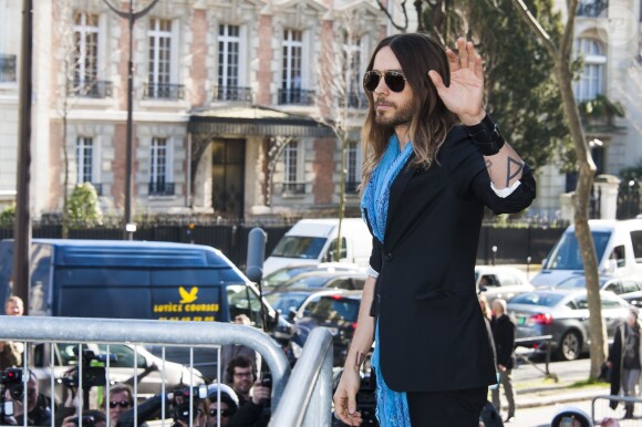 Jared Leto arrivant au défilé de mode "Miu Miu", collection prêt-à-porter automne-hiver 2014/2015, à Paris le 5 mars 2014