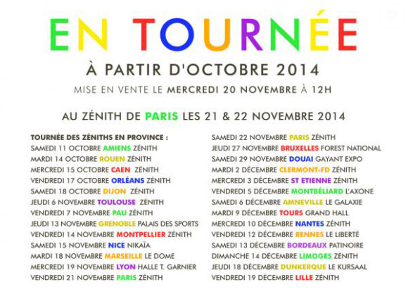Après quelques dates cet été en festival, Pascal Obispo partira en tournée dans toute la France à partir du 11 octobre 2014.