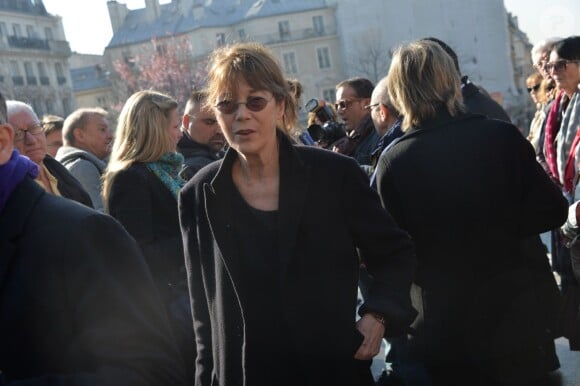 Jane Birkin lors des funérailles d'Alain Resnais en l'église Saint-Vincent-de-Paul à Paris le 10 mars 2014