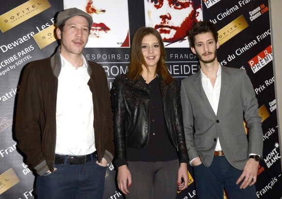 Reda Kateb, Adèle Exarchopoulos et Pierre Niney lors de la conférence de presse pour le remise du prix " Romy Schneider & Patrick Dewaere " à l'hôtel Scribe à Paris le 10 mars 2014