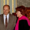 Danielle et François Mitterrand à Stockholm avec le roi Carl de Suède et Silvia le 2 février 1996. 