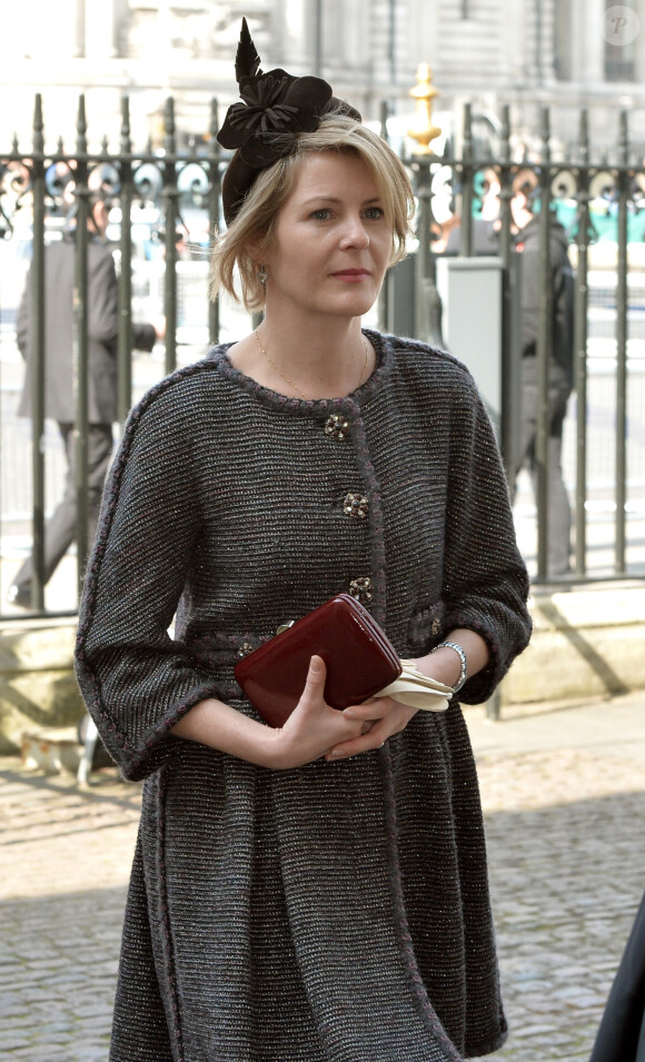 Serena Linley se rend à une messe en hommage à Sir David Frost à Westminster Abbey à Londres, le 13 mars 2014.