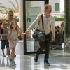 Exclusif - Gwyneth Paltrow, Chris Martin et leurs enfants Apple et Moses quittent l'ile de Majorque en Espagne le 14 juillet 2013.