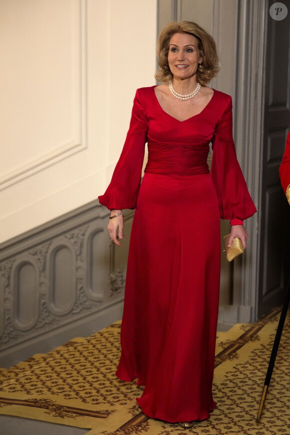Helle Thorning-Schmidt au dîner de gala donné au palais Christian VII, à Copenhague, le 17 mars 2014 en l'honneur de la venue du président turc Abdullah Gül et son épouse.