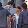 Halle Berry, Goran Visnjic et Pierce Gagnon sur le tournage de "Extant" à Los Angeles, le 17 mars 2014