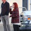 Kristen Stewart sur le tournage de "American Ultra" à La Nouvelle-Orléans le 15 avril 2014. L'actrice s'est teint les cheveux en orange pour le film.