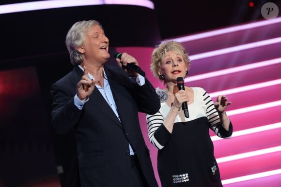 Exclusif - Patrick Sebastien et Annie Cordy lors de l'enregistrement de l'émission "Hier encore" presentée par Charles Aznavour et Virginie Guilhaume à l'Olympia le 6 septembre 2013.