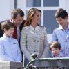 Le prince Joachim et la princesse Marie avec leurs garçons, Felix, Henrik et Nikolai. La famille royale de Danemark fêtait les 74 ans de la reine Margrethe II au château de Marselisborg, à Aarhus, le 16 avril 2014.