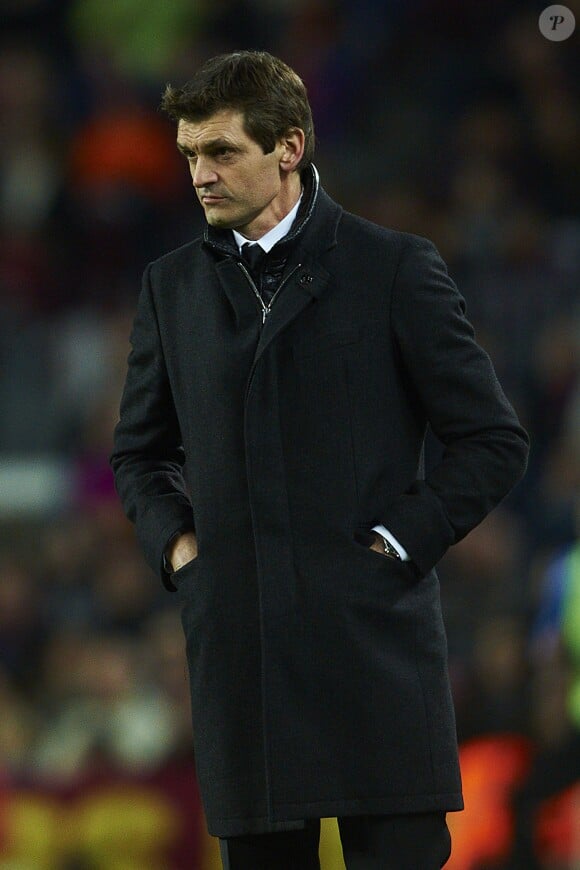 Tito Vilanova le 6 janvier 2013 au Camp Nou lors de la victoire du FC Barcelone dans son derby contre l'Espanyol. L'ancien entraîneur du Barça, victime d'un cancer de la glande parotide, est décédé le 25 avril 2014 à 45 ans.