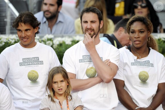 Rafael Nadal, Dani Rovira et Serena Williams lors du gala de charité organisé par Rafael Nadal et Iker Casillas à Madrid en Espagne le 2 mai 2014 avant le Master de Madrid