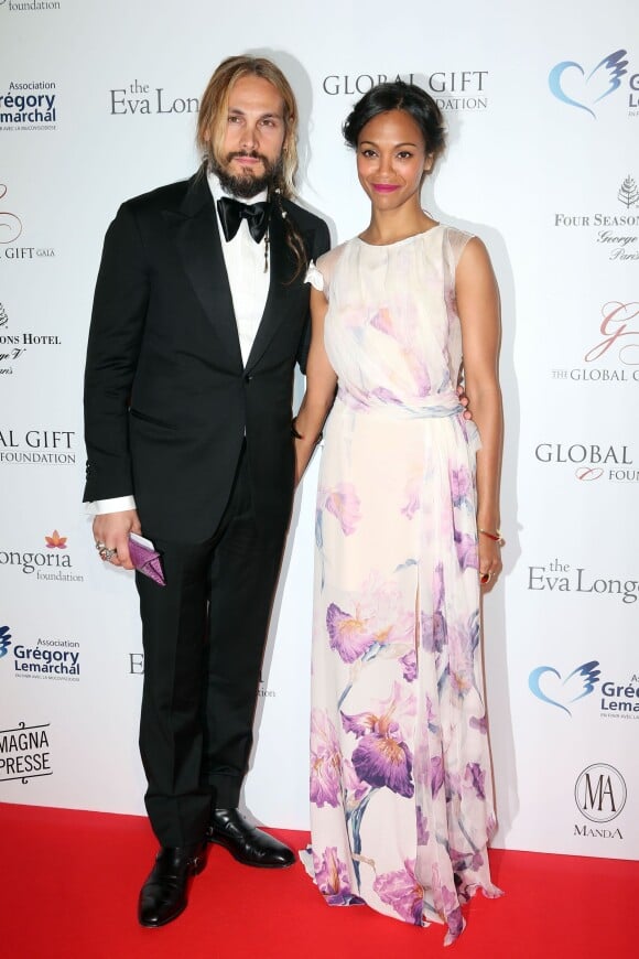 La belle Zoe Saldana et son mari Marco Perego - Soirée "Global Gift Gala 2014" à l'hôtel Four Seasons George V à Paris, le 12 mai 2014.