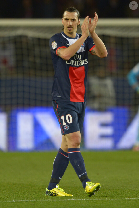 Zlatan Ibrahimovic après le match entre le Paris Saint-Germain et l'AS Saint-Etienne au Parc des Princes à Paris, le 16 mars 2014