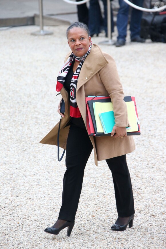 Christiane Taubira, ministre de la Justice arrivant au palais de l'Elysée à Paris, le 4 avril 2014