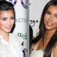  La transformation de Kim Kardashian. A gauche en 2007 avec des yeux plus ronds et un nez plus imposant. A droite, en 2012, avec le visage un peu trop tir&eacute; et un nez beaucoup plus fin et court. 